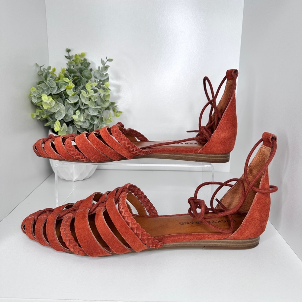 Lucky Brand Women’s Brocki Woven Orange Leather Wrap Flats Shoes Size 9 - Picture 6 of 11